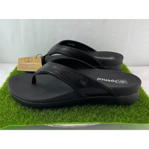 New Spenco Womens Shoreline Snake Sandals Size 6.5B Black Flip Flops Orthotic Su - Picture 1 of 10